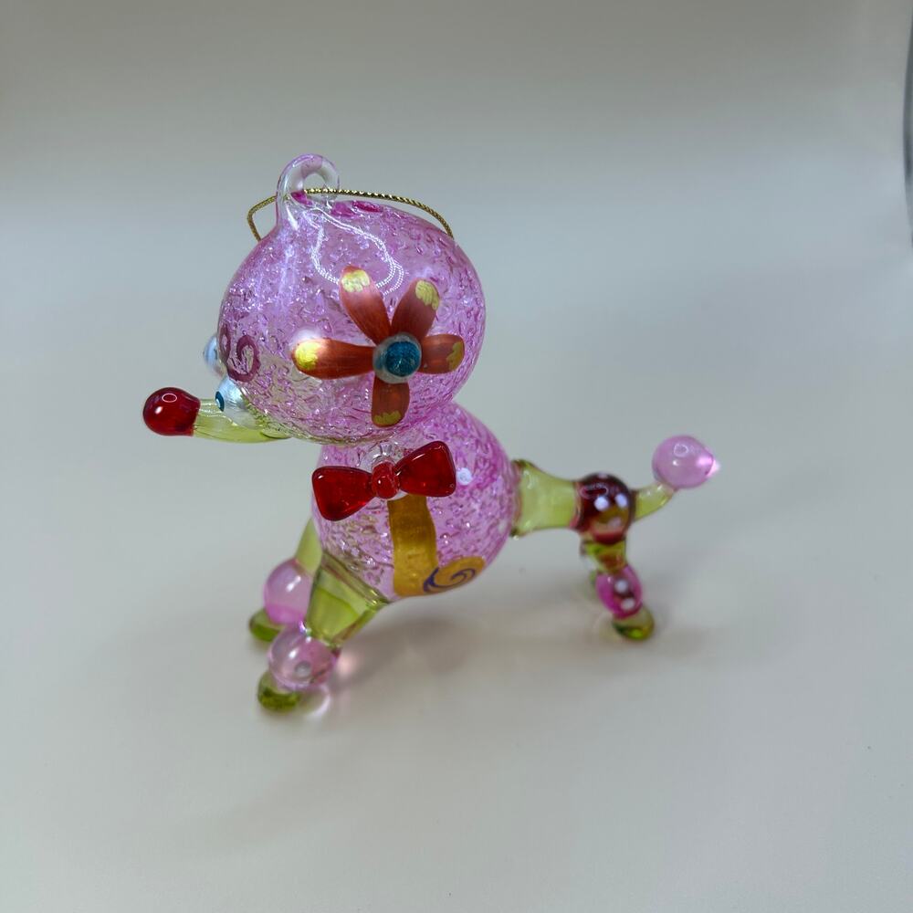 Unique Hand Blown Glass Pink Poodle Ornament 4.5 inches